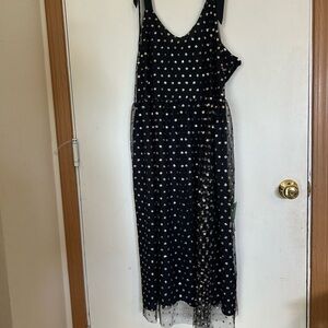 MODCLOTH Dress Size 1X 
Another Brilliant Polka Dot Black Gold
Tie Shoulder